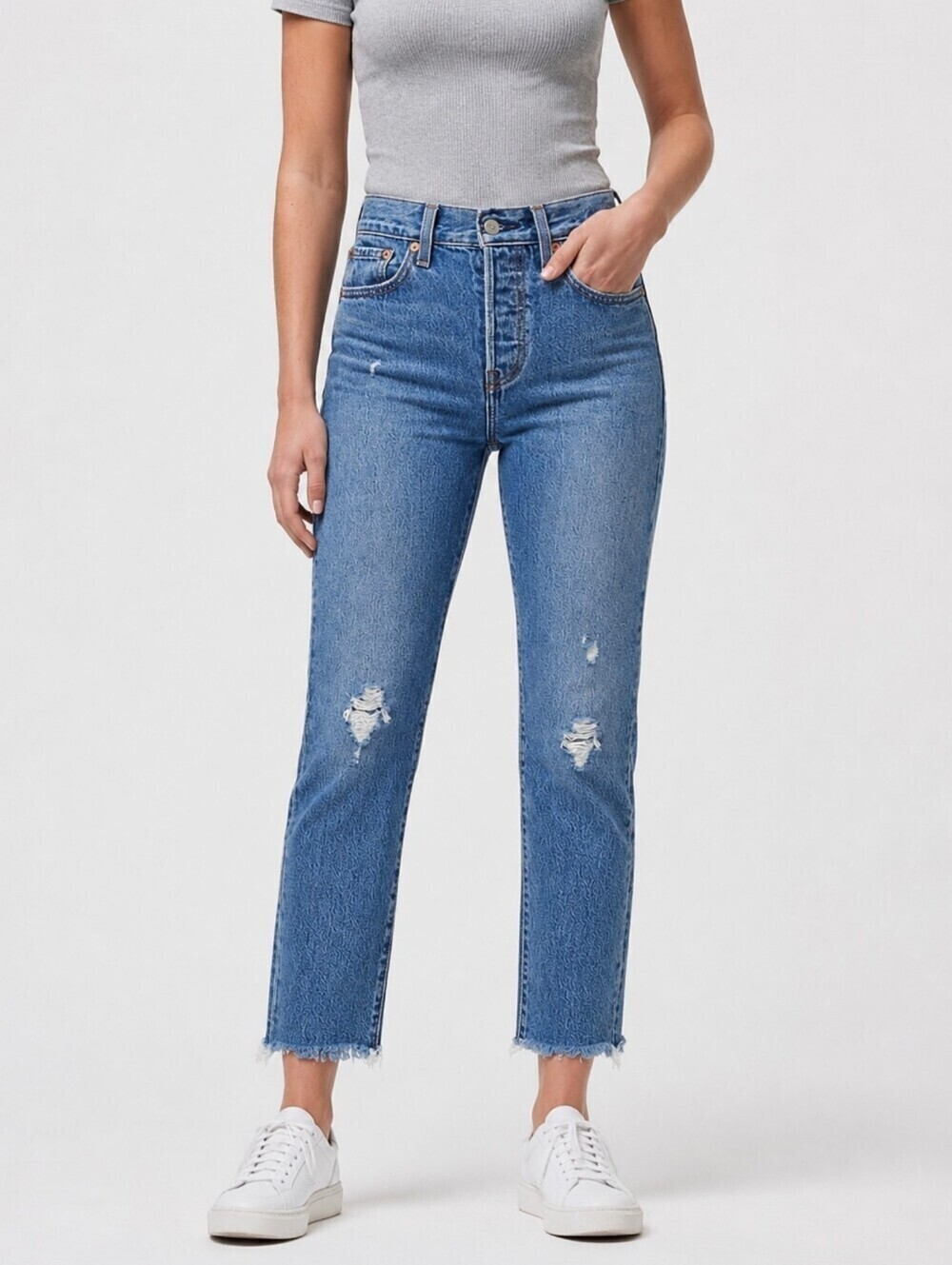Levi’s Wedgie Straight Jeans Raw Hem Distressed Size 25